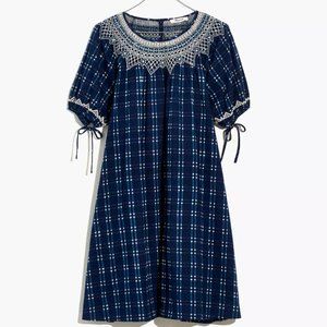 Madewell Embroidered Puff-Sleeve Babydoll Dress